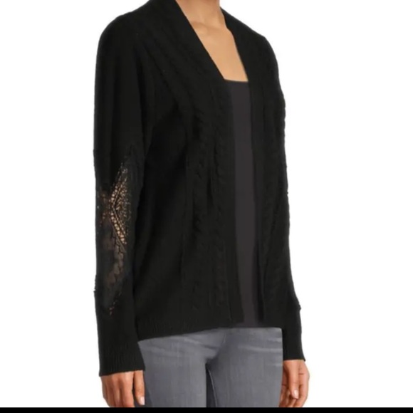 Kobi Halperin Joan Knit Cardigan Lace Sleeve Black Merino Wool Large NWT - Picture 2 of 10